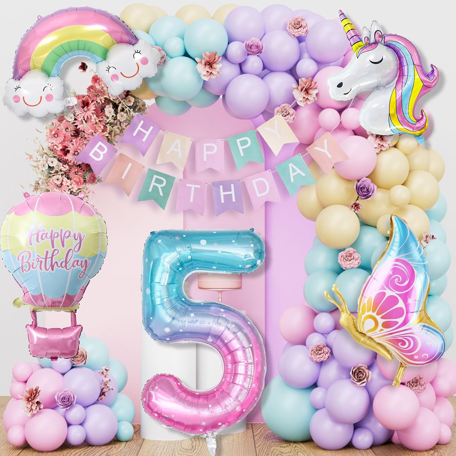 Detalle de YEJIKJ Unicorn Balloons 5th Birthday Decorations – 96-Piece Unicorn Party Kit