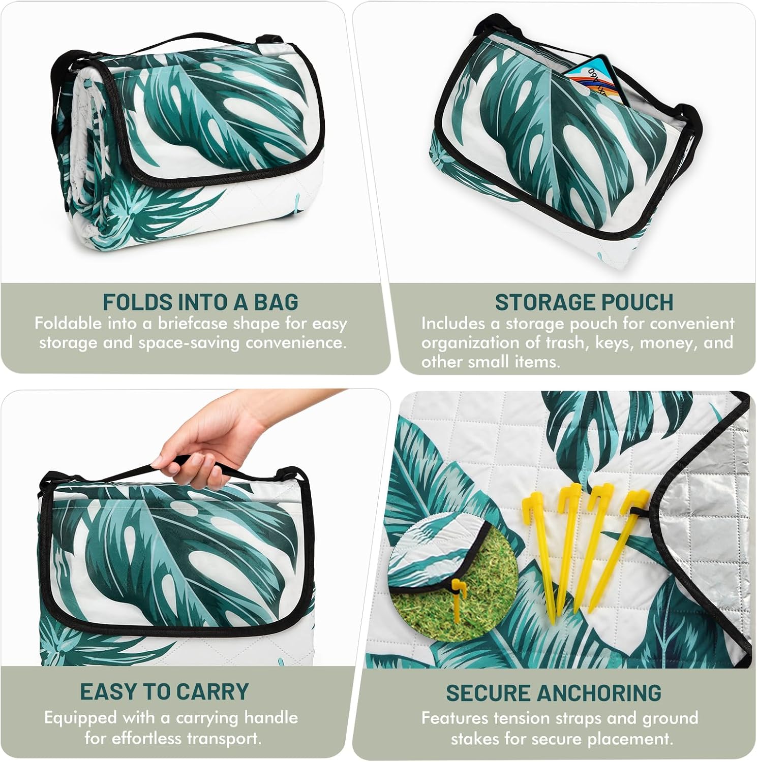 Detalle de Aptliton Picnic Blanket 200 x 200 cm – Large Waterproof Mat with Carry Strap