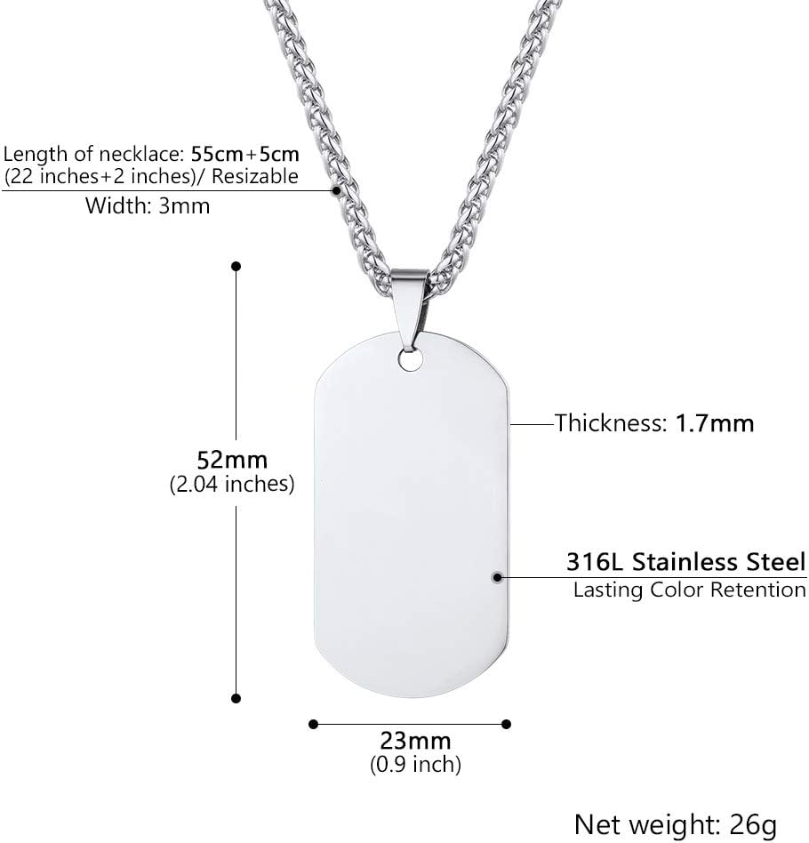Thumbnail 4 de PROSTEEL Collana dog tag militare personalizzata in acciaio 316L, catenina regolabile 55+5 cm