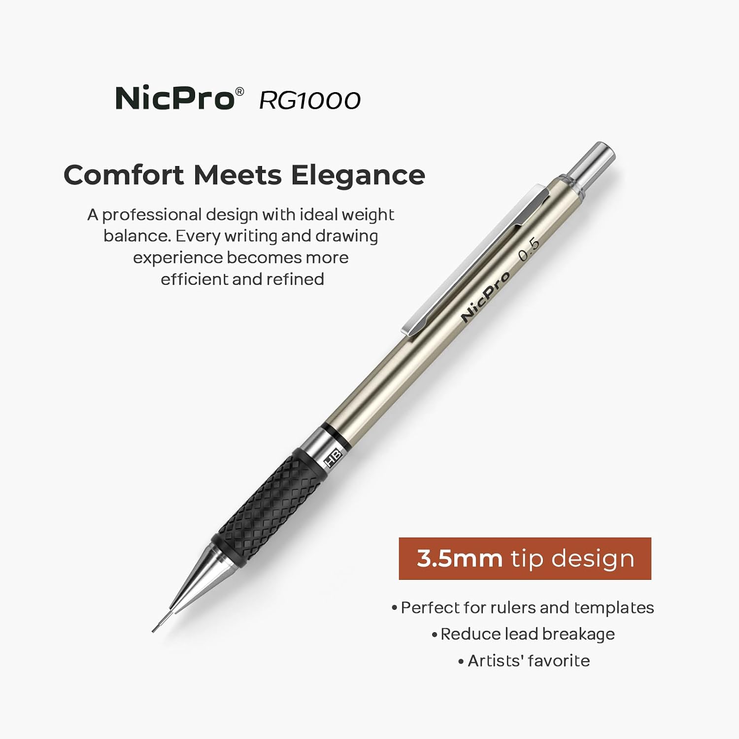Detalle de Nicpro 0.5 mm mechanical pencil set (3 pcs) with storage case and HB lead refills