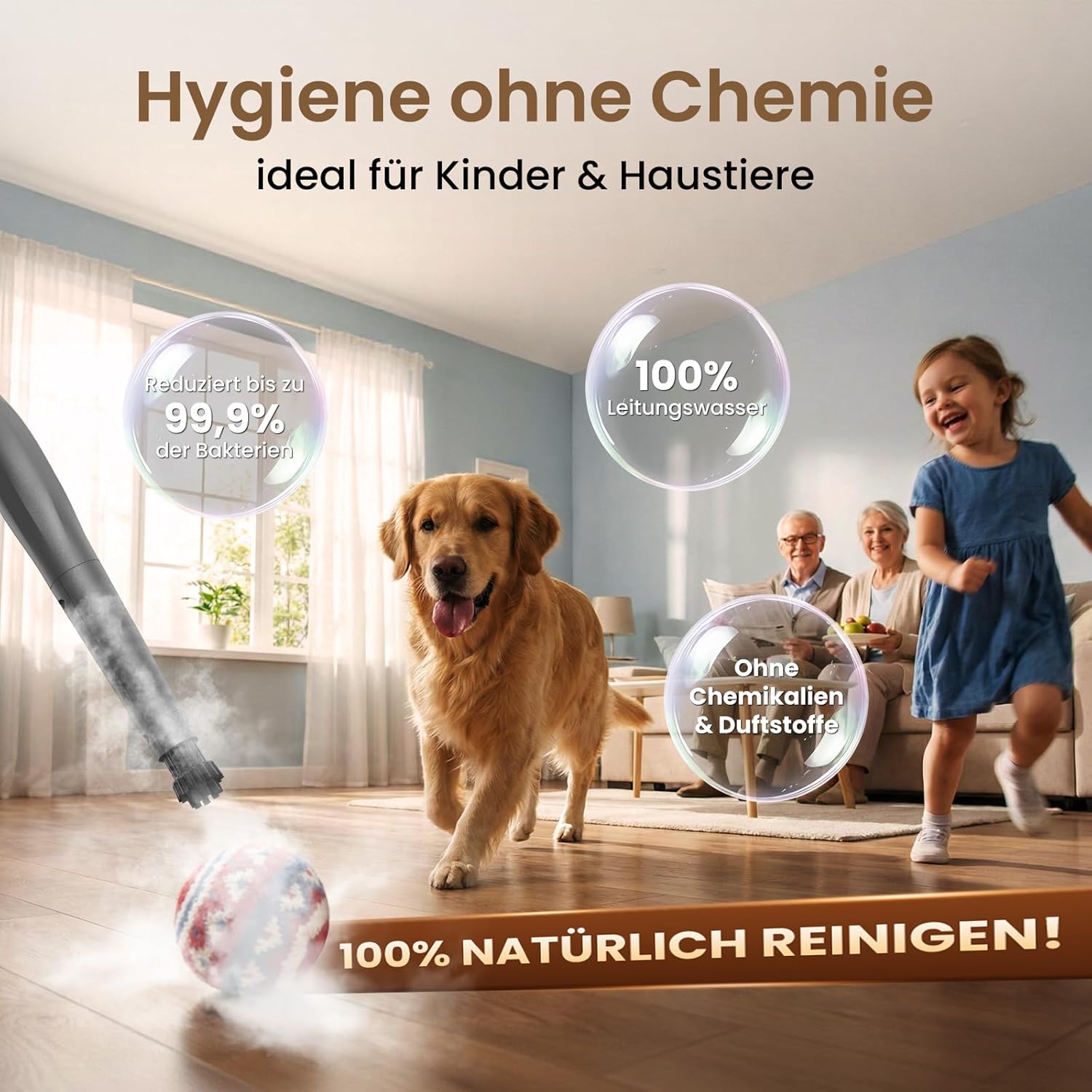 Thumbnail 1 de AbleMark Dampfreiniger Handgerät 550 ml Tank – 1500 W, chemiefrei, 16 Zubehörteile, 15–20 Sekunden Start, flexibel 1,5 m Schlauch