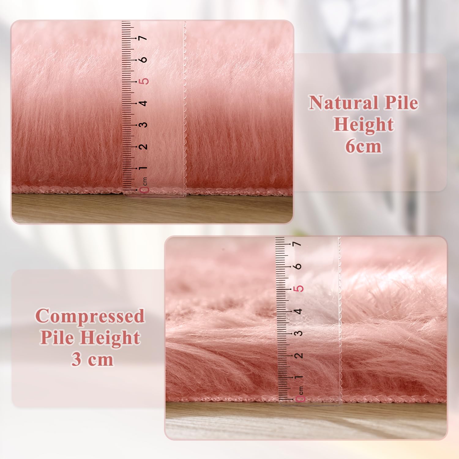 Thumbnail 2 de ORINOVA Tapis Rose 60x180 cm en fausse peau de mouton (faux mouton/moumoute) pour descente de lit
