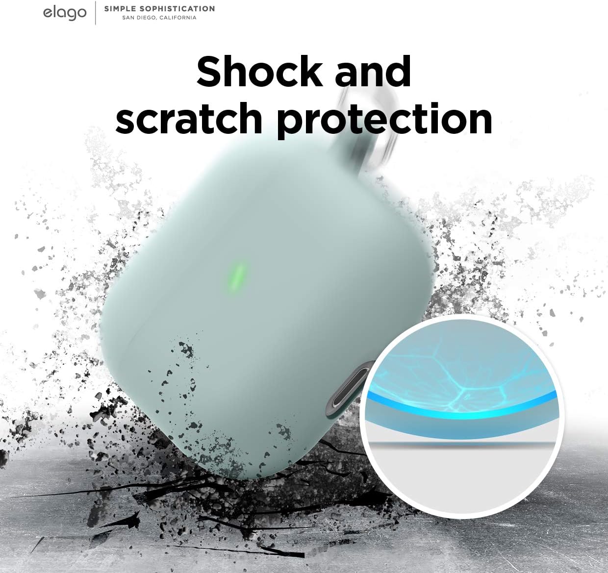 Detalle de elago Coque Liquide Hybride avec mousqueton pour AirPods 3 – Vert menthe