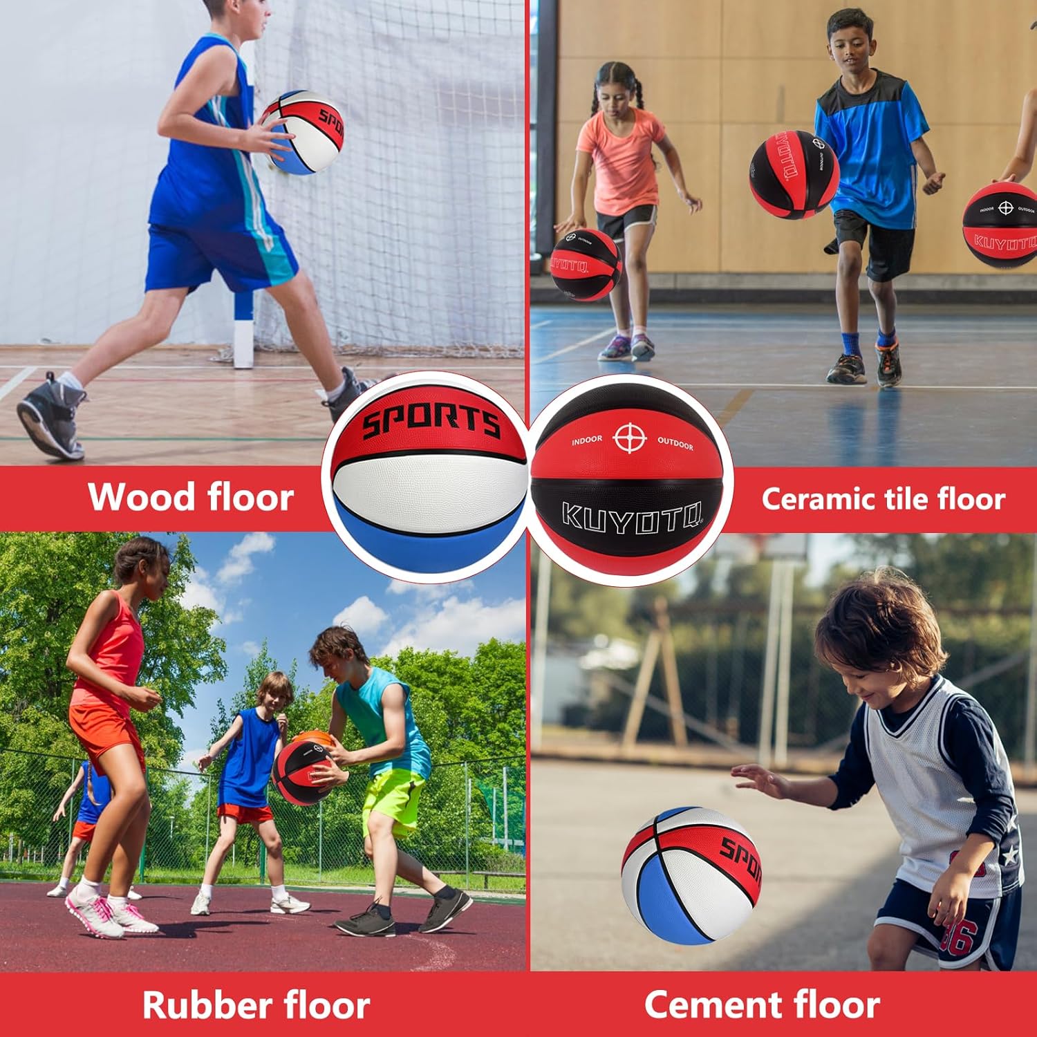 Thumbnail 3 de KUYOTQ Basketball Set: Two Size 3/4/5/6/7 Balls for Indoor or Outdoor Play