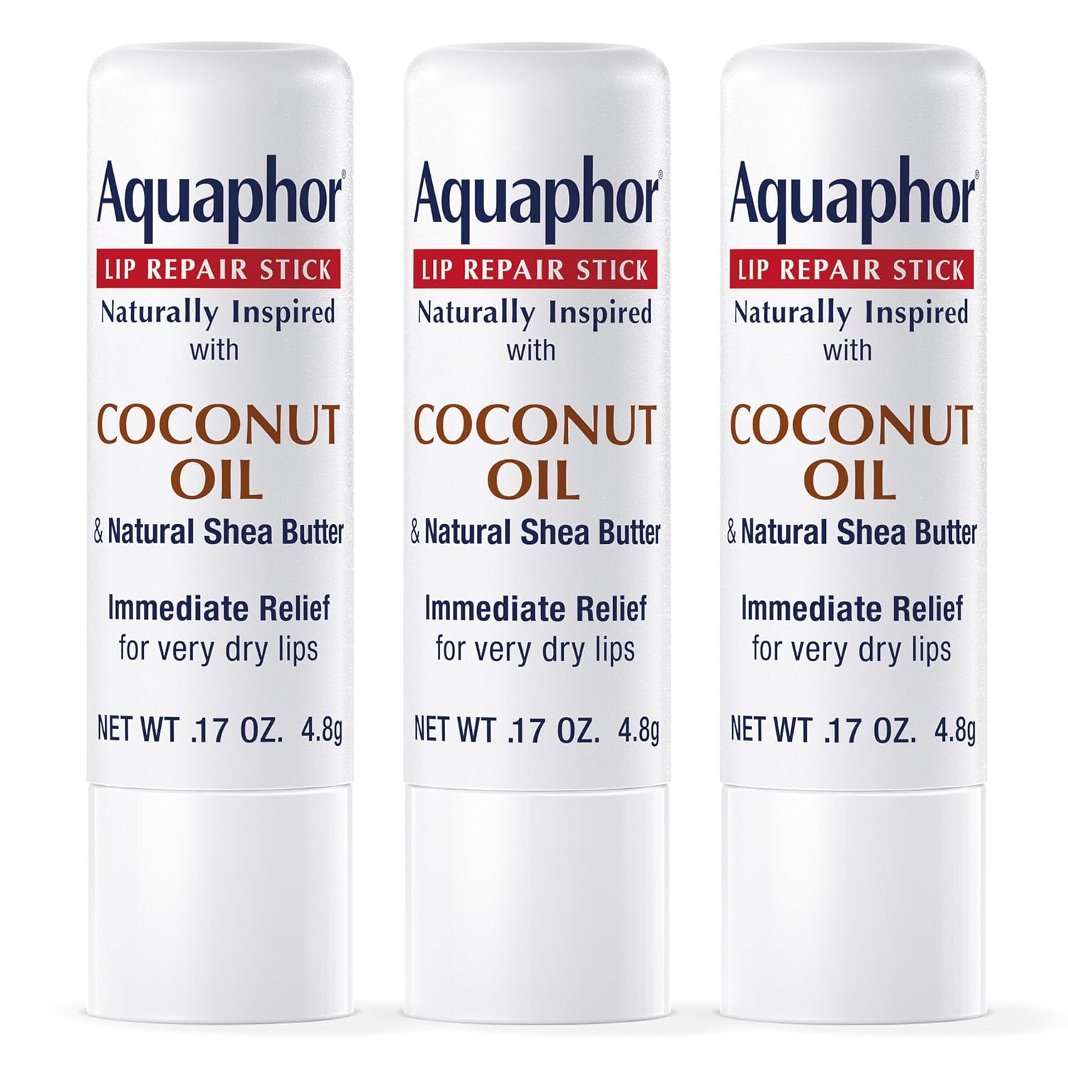 Detalle de Aquaphor Naturally Inspired Lip Repair Stick with Coconut Oil and Shea Butter — 3-Pack, 0.17 Oz Each
