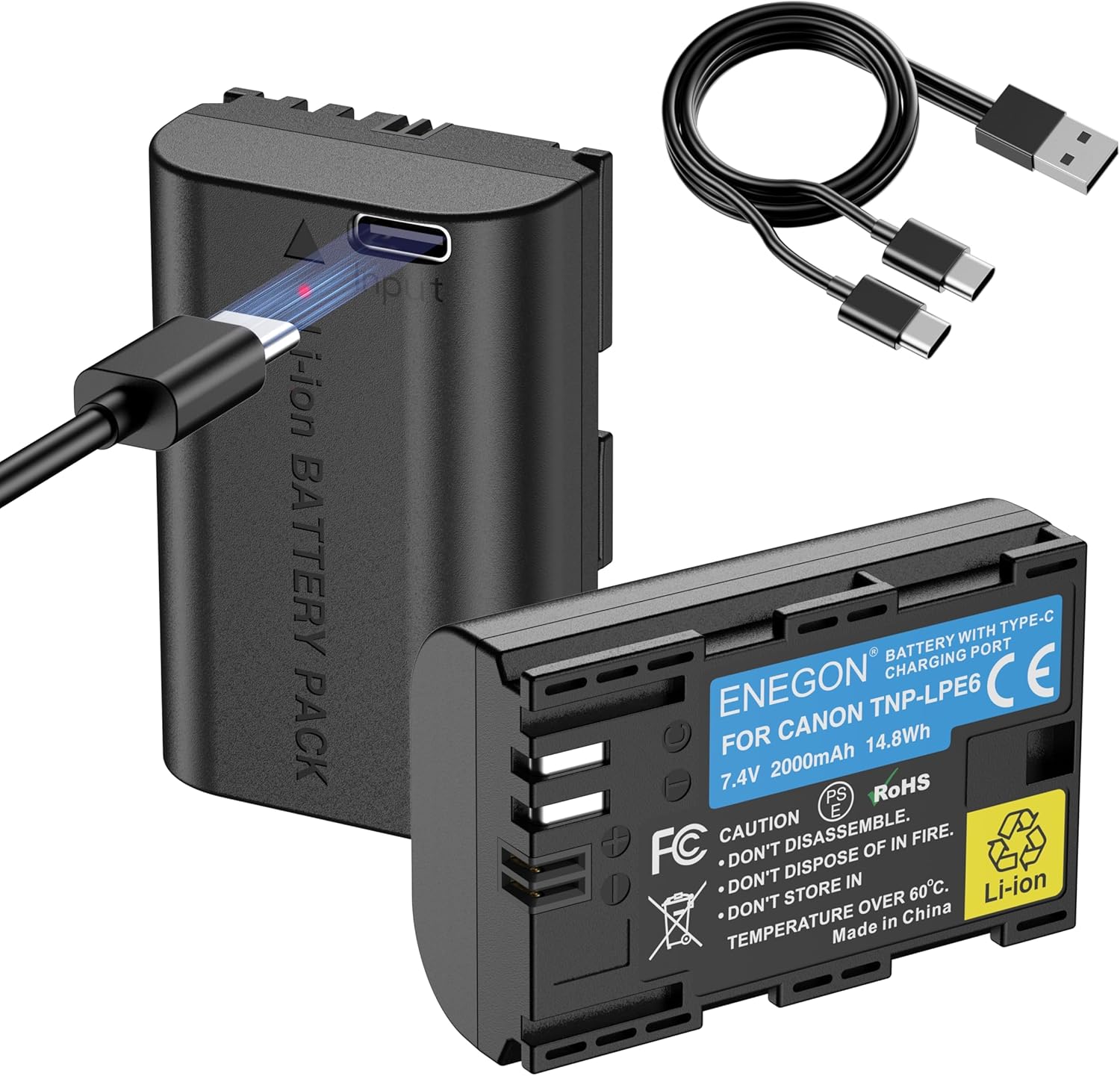 Detalle de ENEGON LP-E6 / LP-E6N Type-C Dual Battery (2x2000mAh) Charging Port Battery for Canon EOS Series