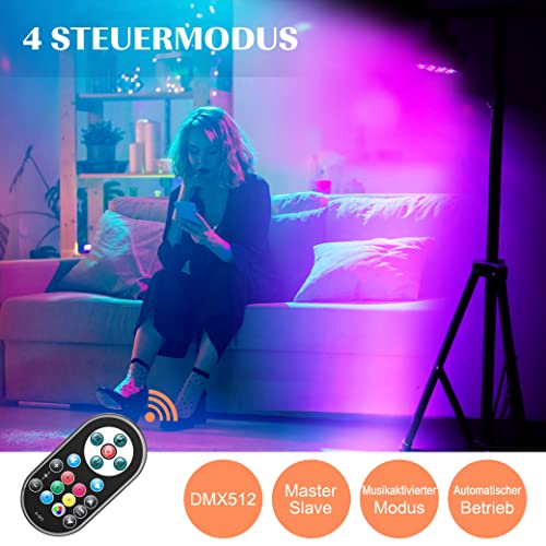 Detalle de U`King 4er Pack RGB LED Par Strahler – Vielseitiges Bühnenlicht für Party, DJ und Bar