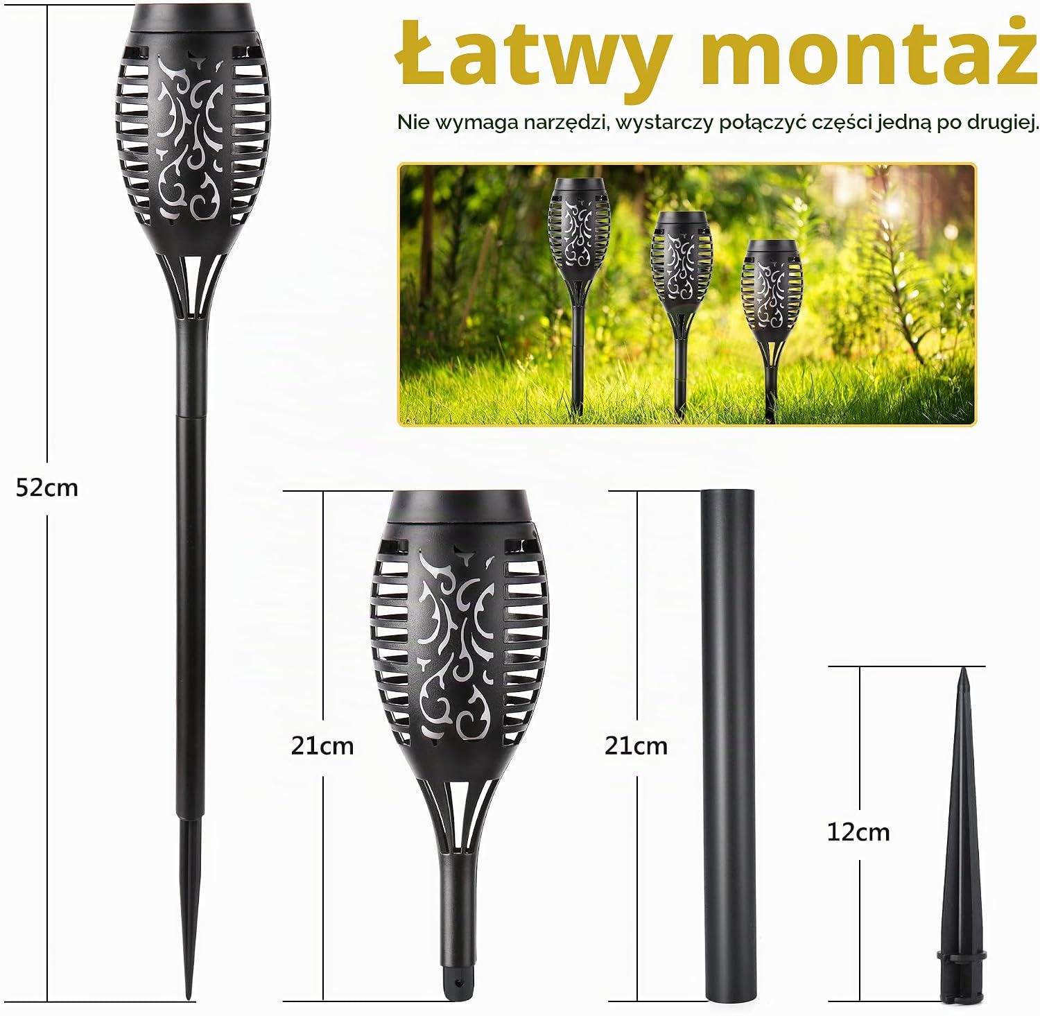Detalle 2 de NEXVIN 3f2d0c2c-cf73-459d-ac21-e429893ca55e – solarne lampy ogrodowe LED z efektem płomienia, zestaw 8 sztuk