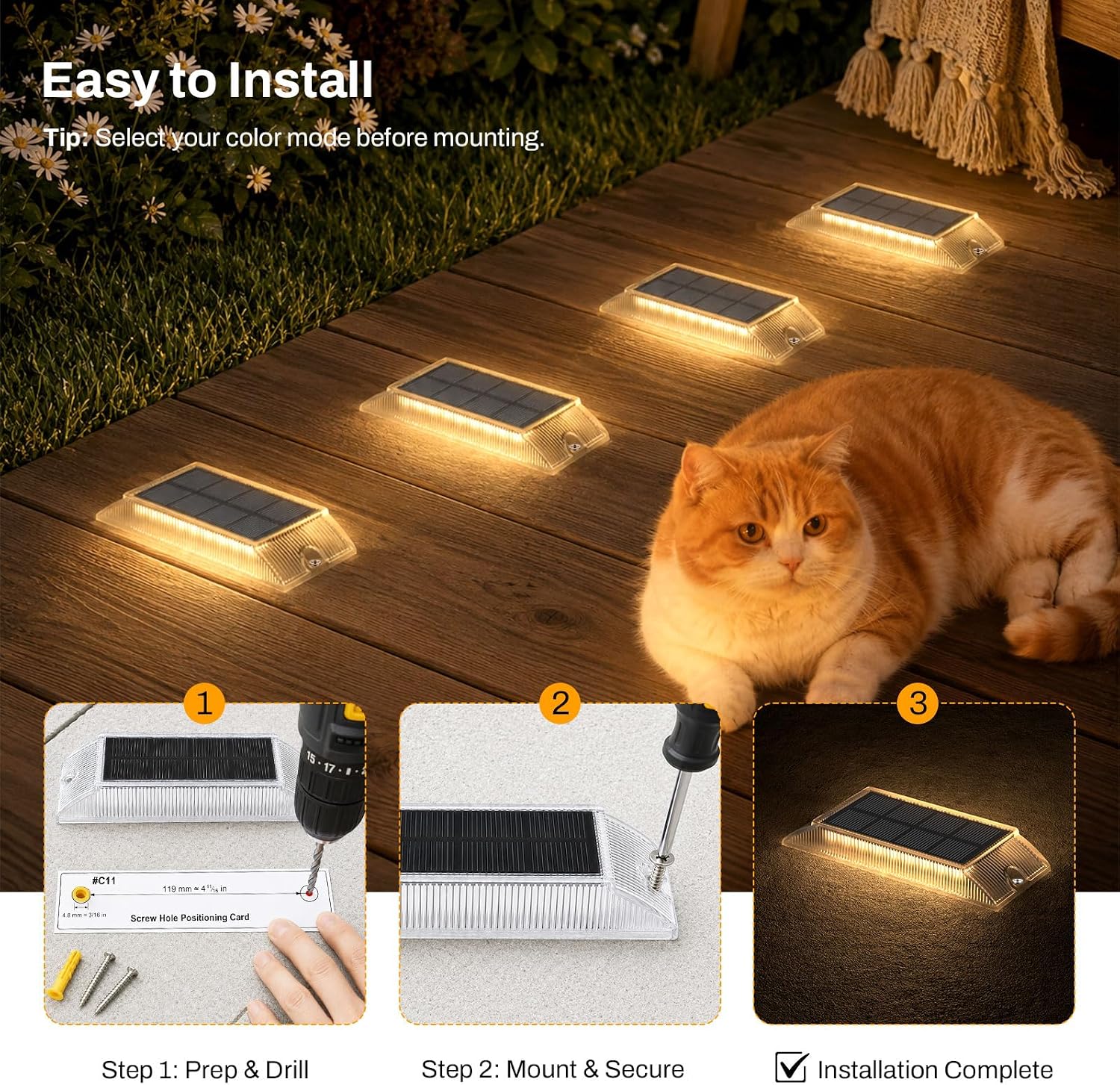 Detalle de Lacasa Luci Solari Esterno Giardino 8 Pezzi – Segnapasso Solare 2 in 1, Bianco Caldo e Bianco Freddo, IP66