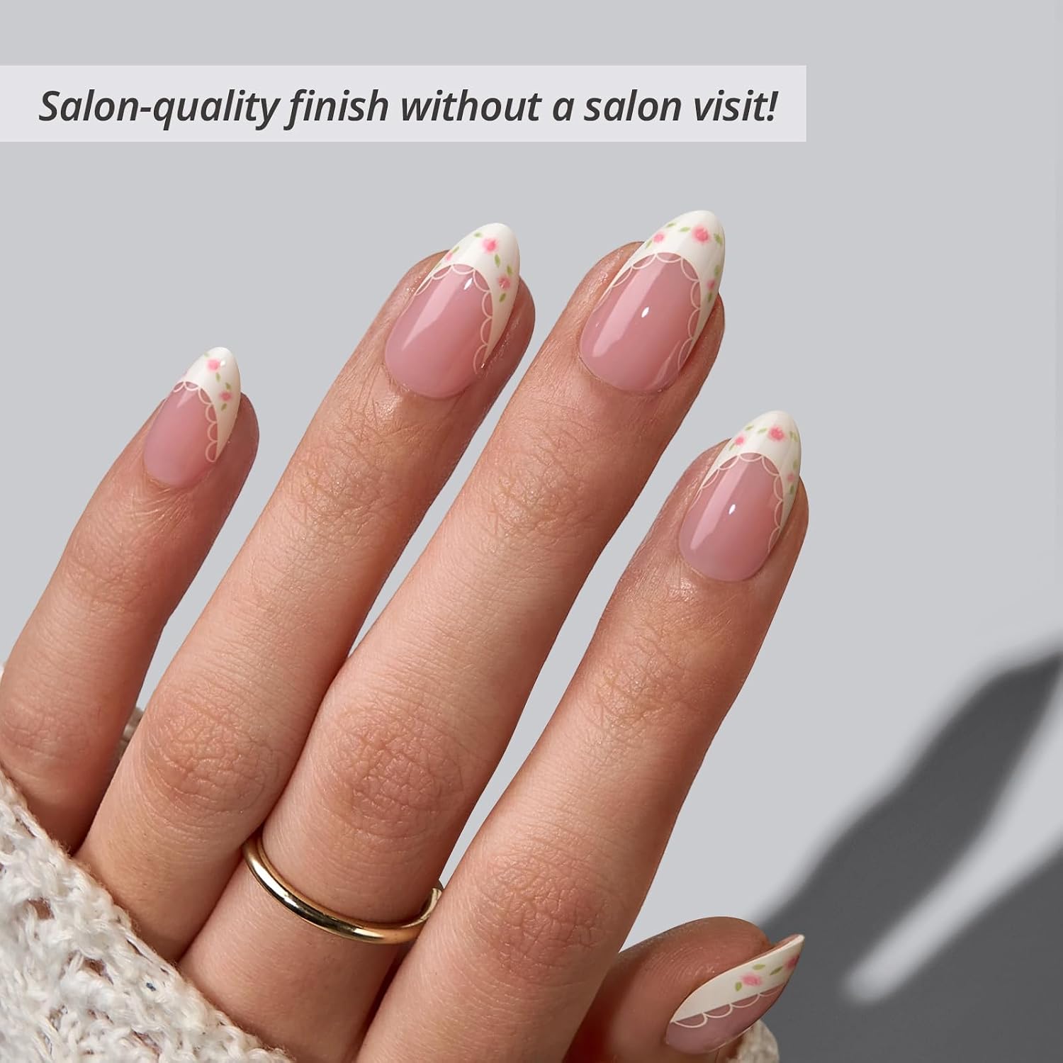 Thumbnail 1 de BTArtbox Sunprint Dress Short Almond French Tip Press-On Nails — 32Count All-in-One Kit for 4-Week Salon-Quality Wear