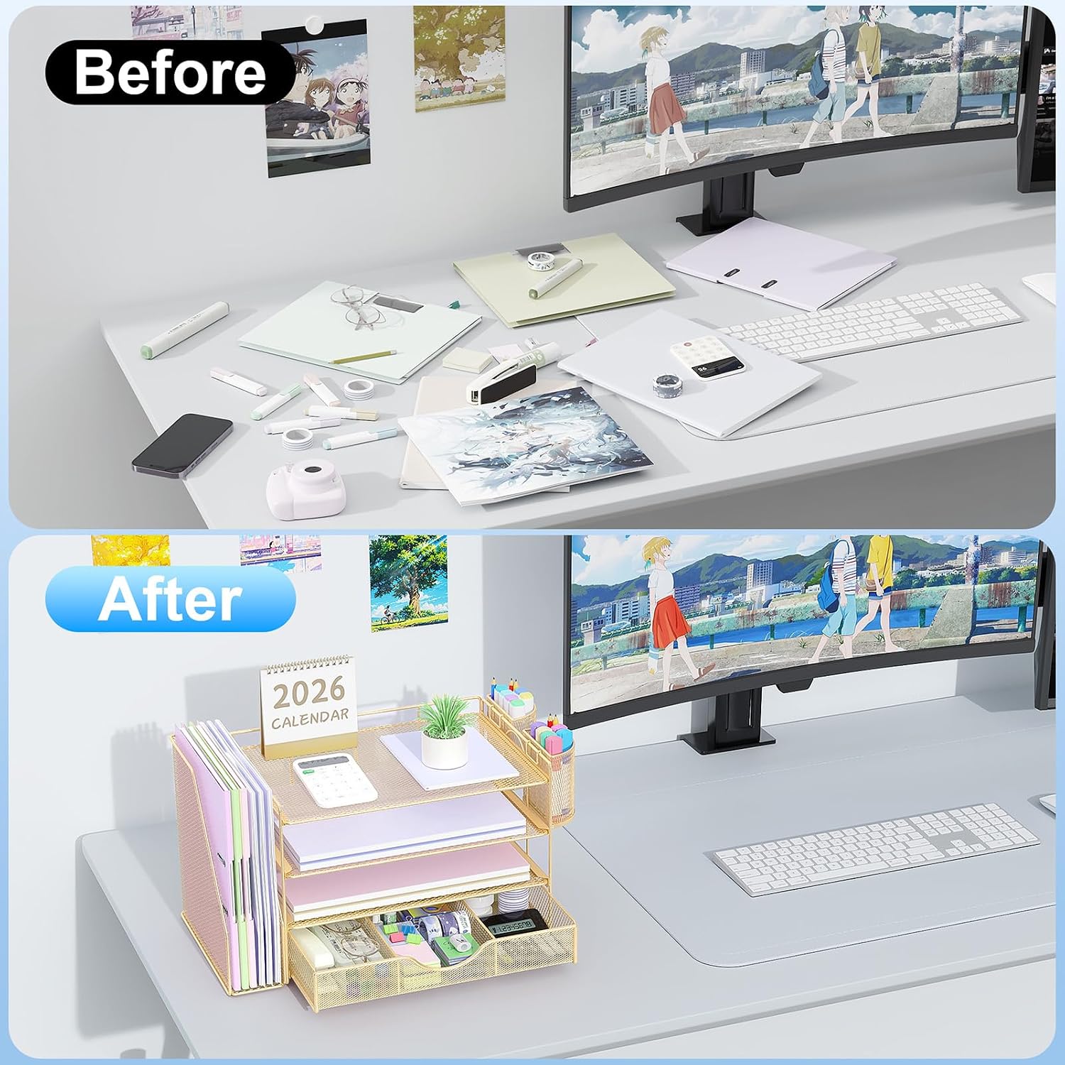 Detalle 2 de gianotter 4T-2 Desk Organizer, 4-Tier Metal Paper Organizer with Drawer, Gold