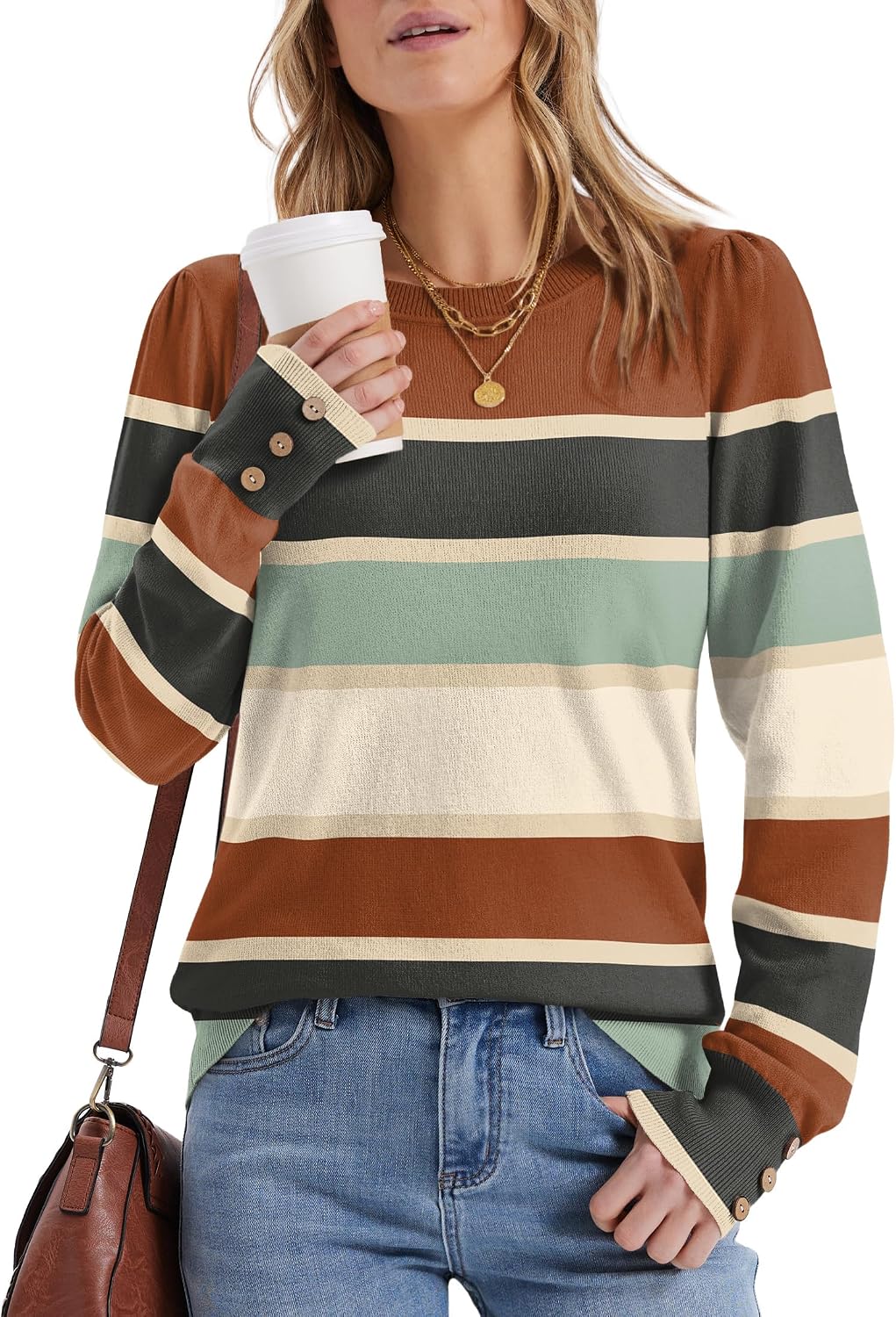 Detalle 2 de XIEERDUO Women's Long-Sleeve Knit Sweater with Button Cuffs