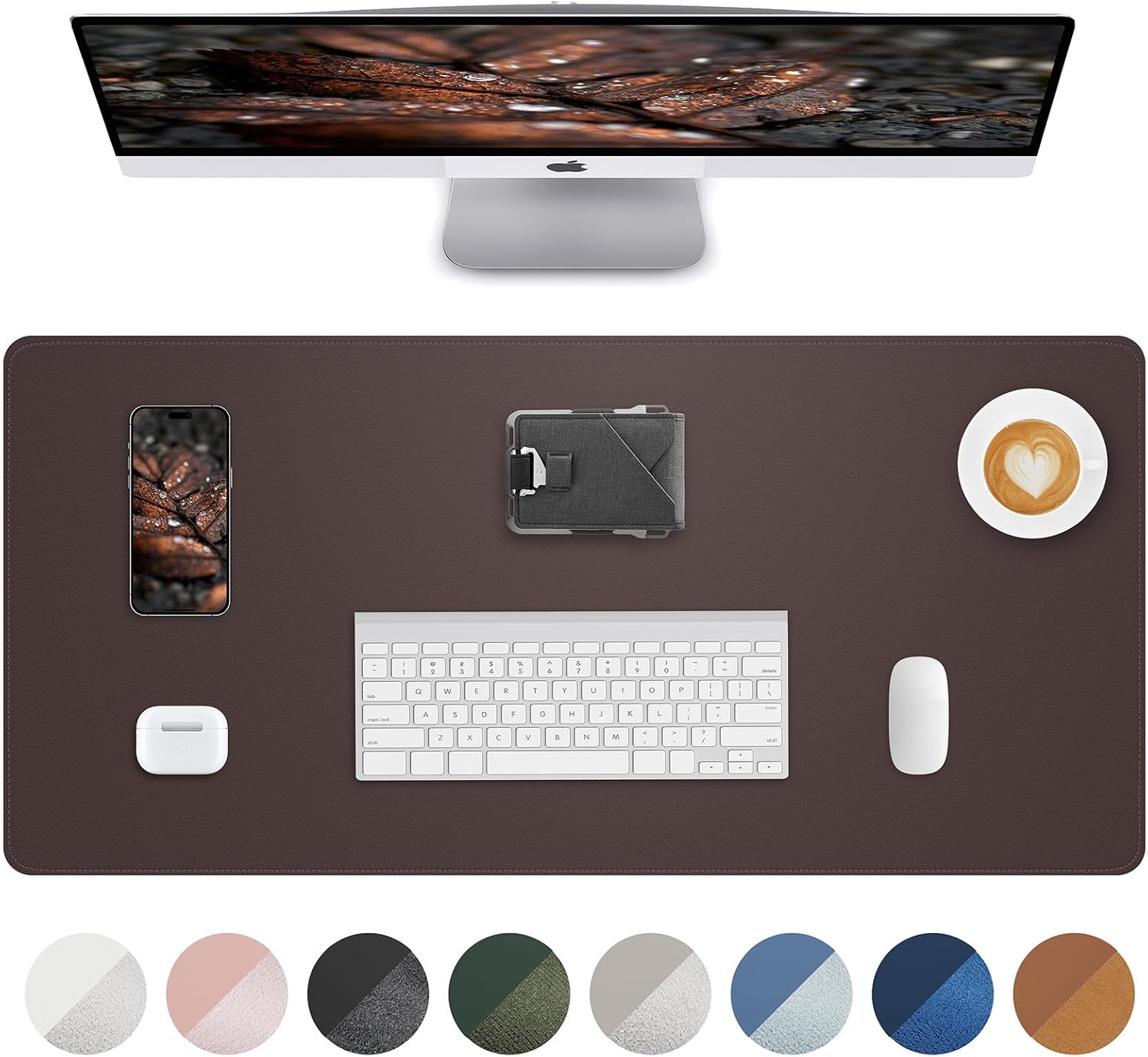 Detalle de AFIING Leather Desk Mat Protector (Large) – 140 x 60 cm, Coffee