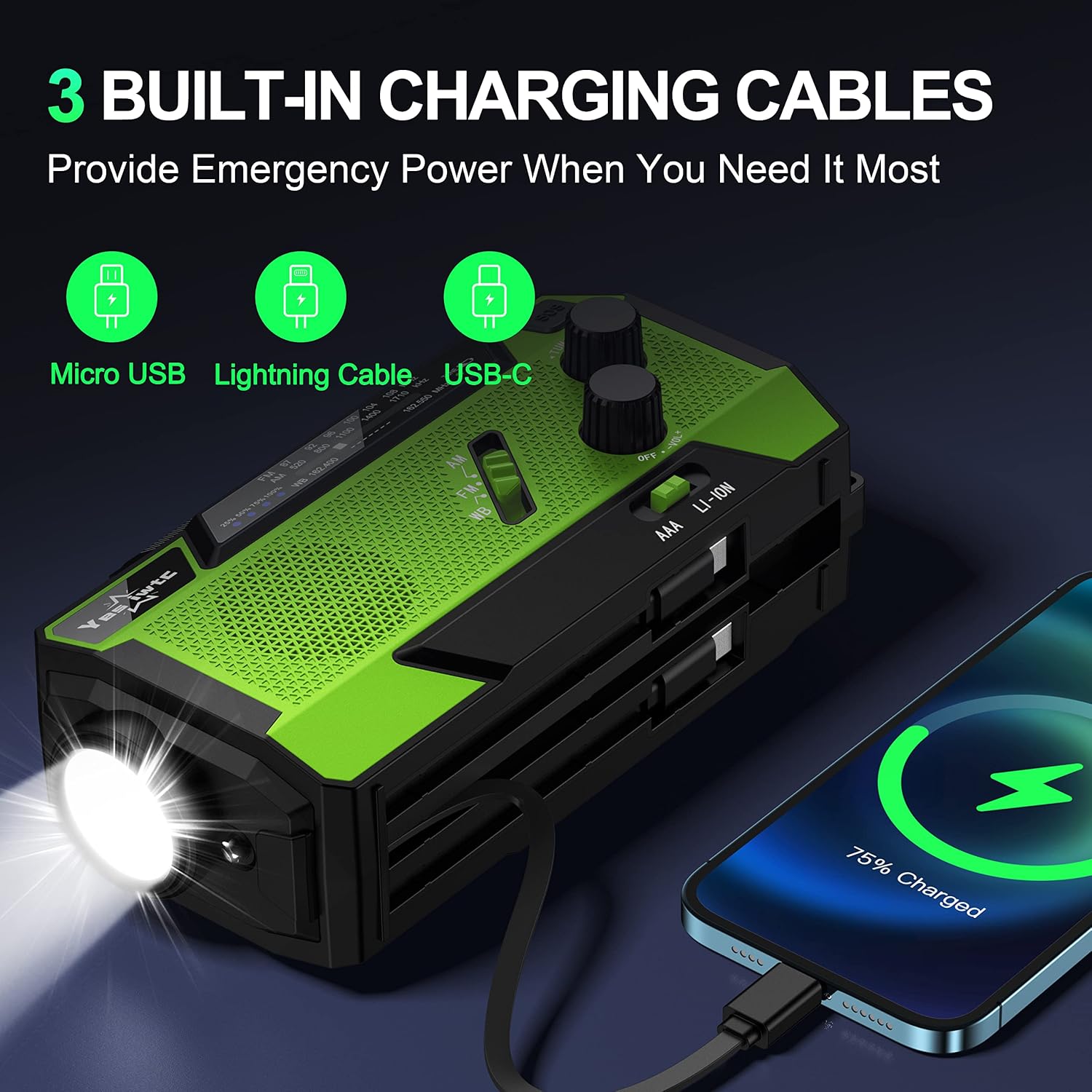 Thumbnail 1 de yesiwtc E30G-VINE NOAA Weather Radio, 7400mWh, Solar, Hand Crank and SOS