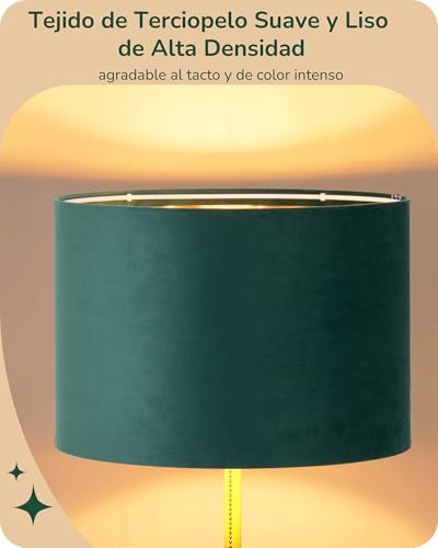 Thumbnail 1 de EDISHINE Lámpara de Pie Salón – Pantalla de Terciopelo Verde y Base Dorada