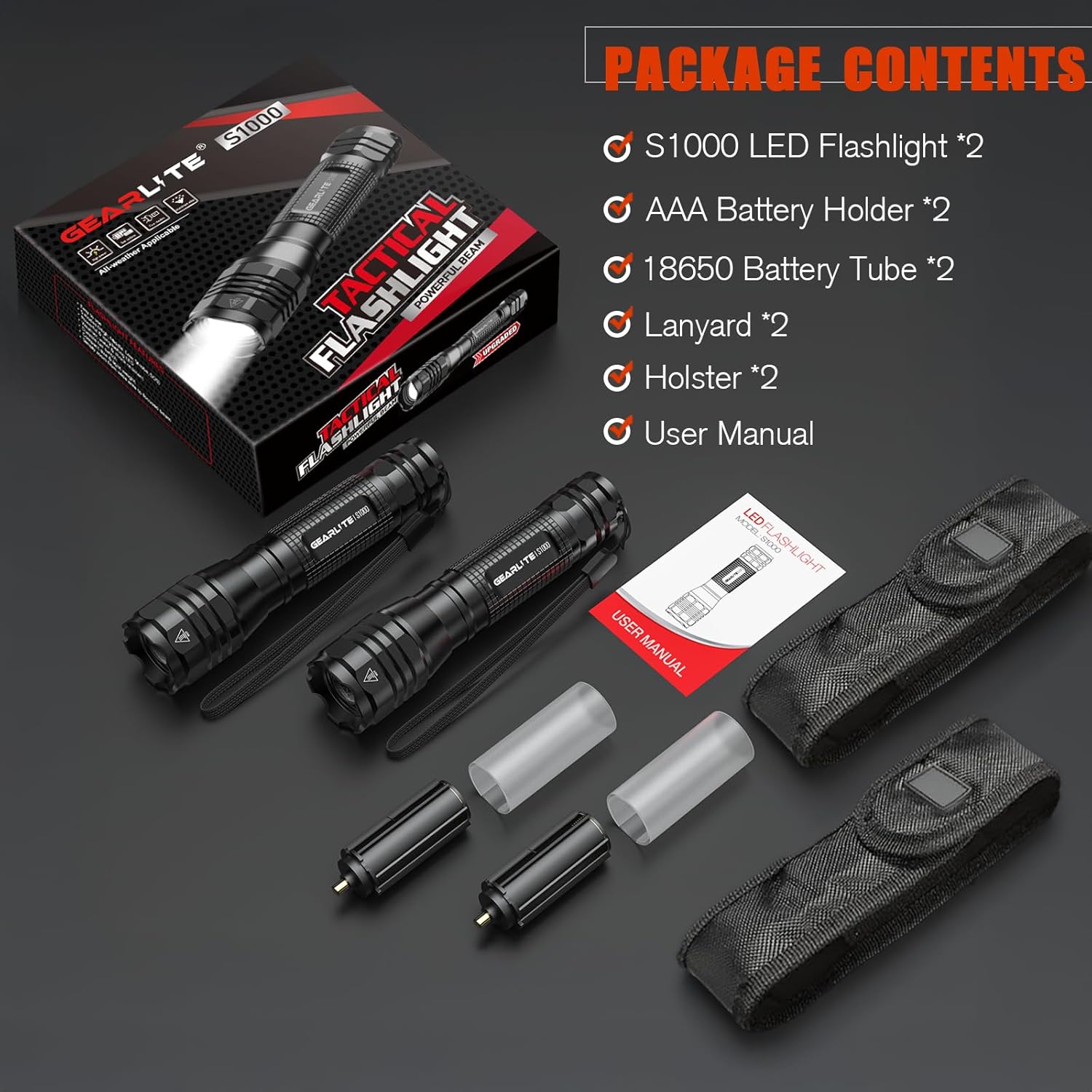 Thumbnail 4 de GEARLITE LED Taschenlampe Extrem Hell 2 Stück – 4000 Lumen, Aluminium, IP65, Zoom, 5 Modi