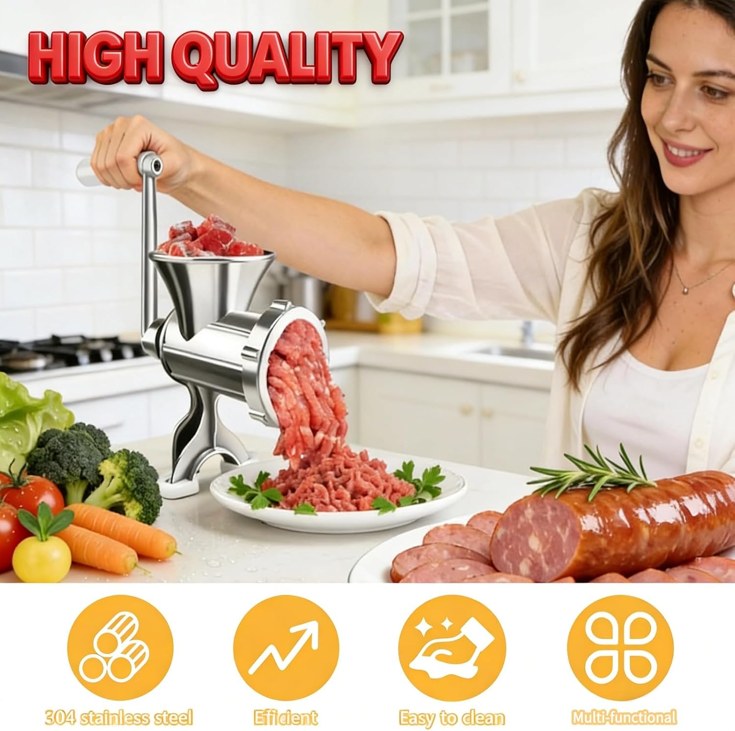 Thumbnail 3 de Manual Meat Mincer and Sausage Stuffer with Clamp – Handy Hand-Operated Kitchen Helper