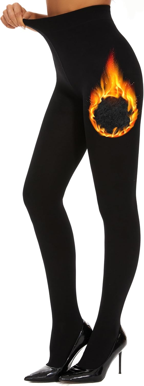 Detalle de DUCMODA Women's Thermal Tights, Opaque Fleece-Lined with High Waistband