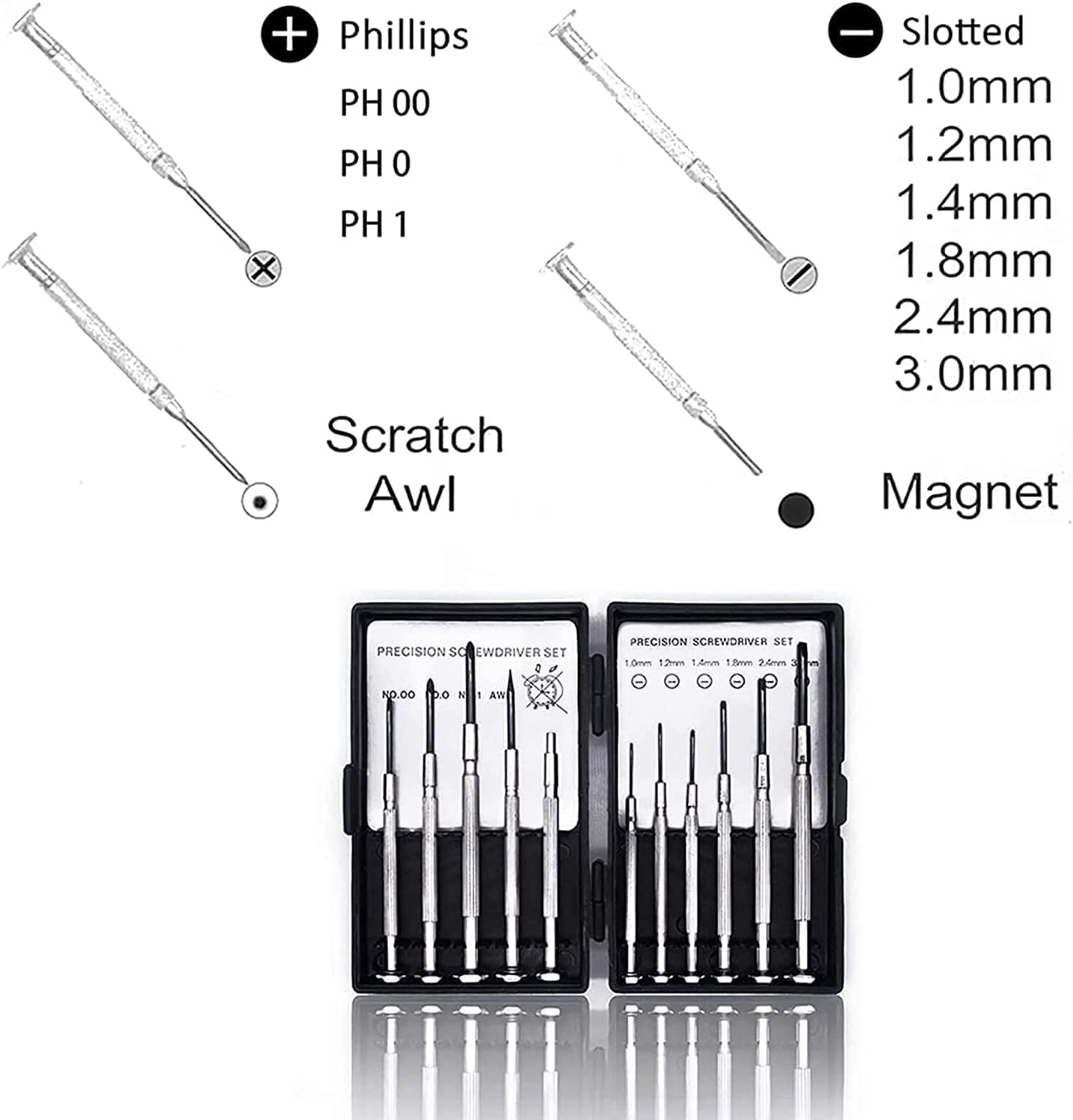 Thumbnail 3 de SZGIARUY Mini-Schraubendreher-Set für Brillenreparatur: Präzisionsset mit Kreuz, Schlitz, Ahle & magnetischer Spitze