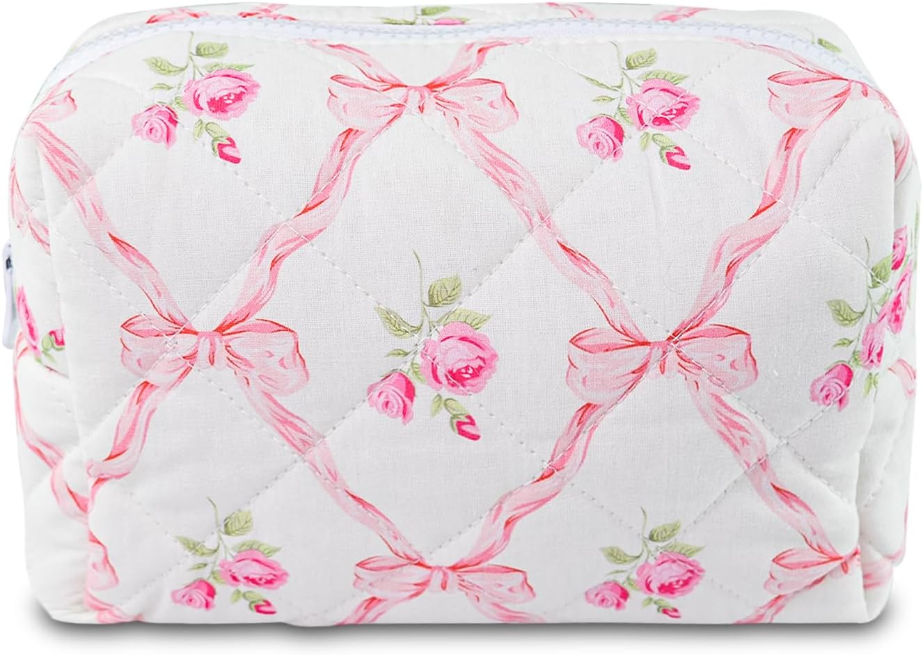 Detalle de Quilted Makeup Bag Floral Cotton Travel Pouch