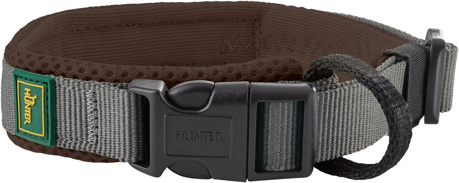 Detalle de Hunter Halsband Maldon – braun, atmungsaktives Mesh, leicht & verstellbar (Größe L, 45–55 cm, 2,5 cm breit)