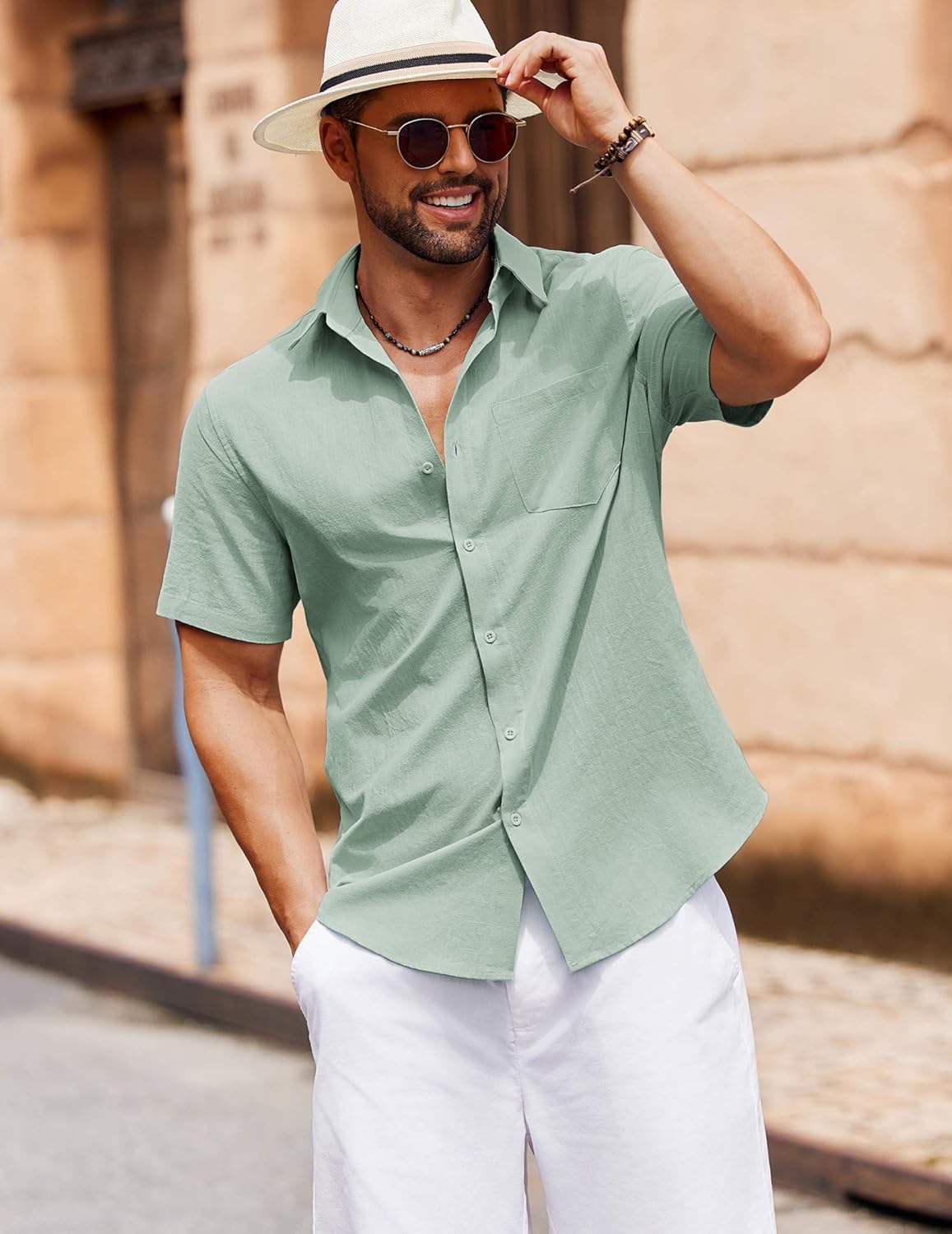Thumbnail 1 de COOFANDY linen button down shirt 100% cotton
