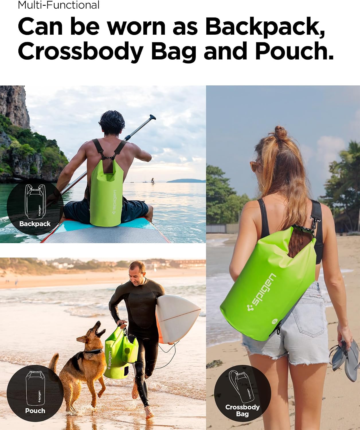 Detalle de Spigen Aqua Shield IPX6 – sac à dos étanche 20L + 2L (TPU), vert cactus