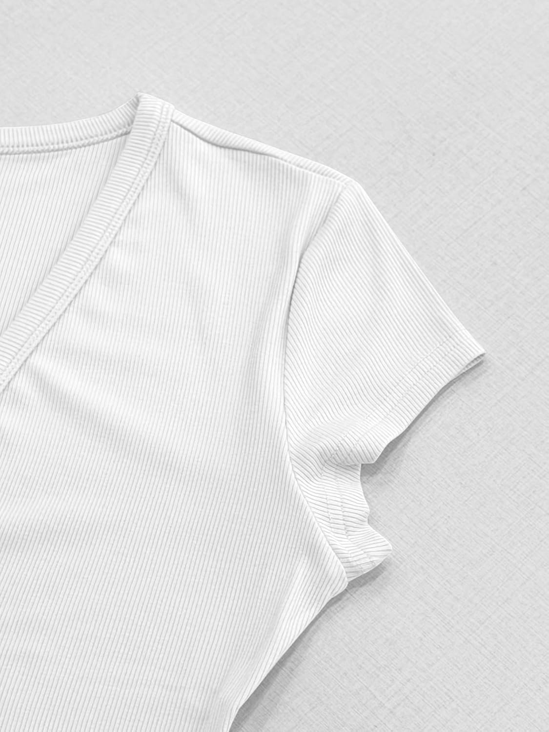 Detalle de Albe Rita Women's Ribbed Knit Cap-Sleeve V-Neck T-Shirt, Slim Fit