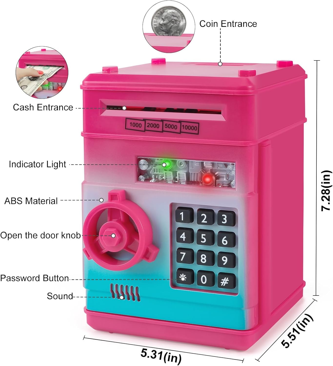 Detalle de Refasy Piggy Bank Cash Coin Can ATM Bank – Password-Protected Electronic Coin Box for Kids (Age 3–12)