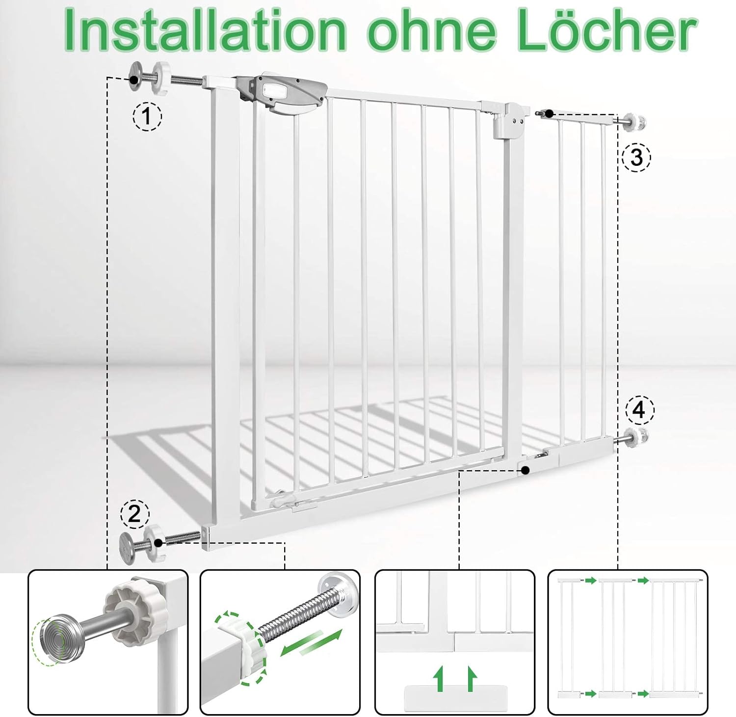 Thumbnail 6 de YRHome Türschutzgitter ohne Bohren für Kinder – Treppengitter mit Auto-Close, 180° Zweiwegeöffnung, 95–105 cm Breite, weiß