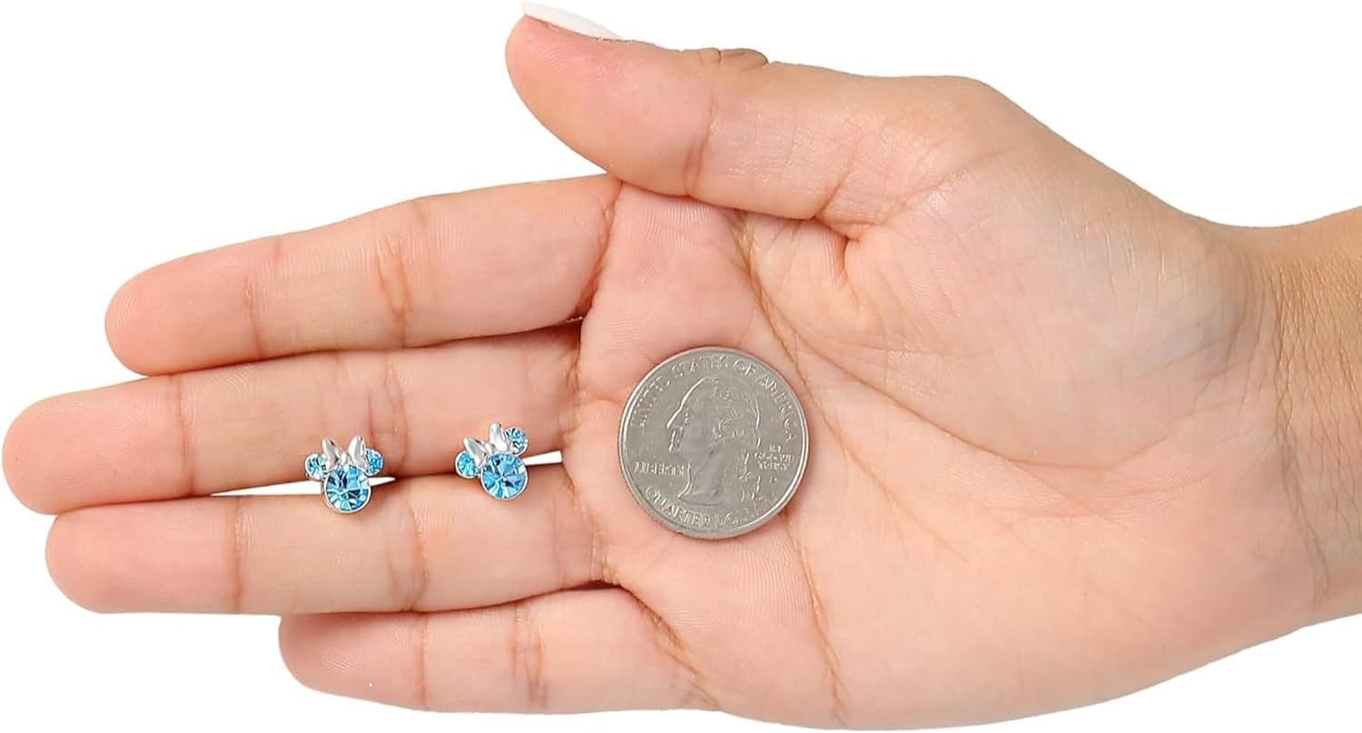 Detalle 2 de Boucles d'oreilles Minnie pour filles en argent sterling, zircone cubique et pierre de naissance – Disney