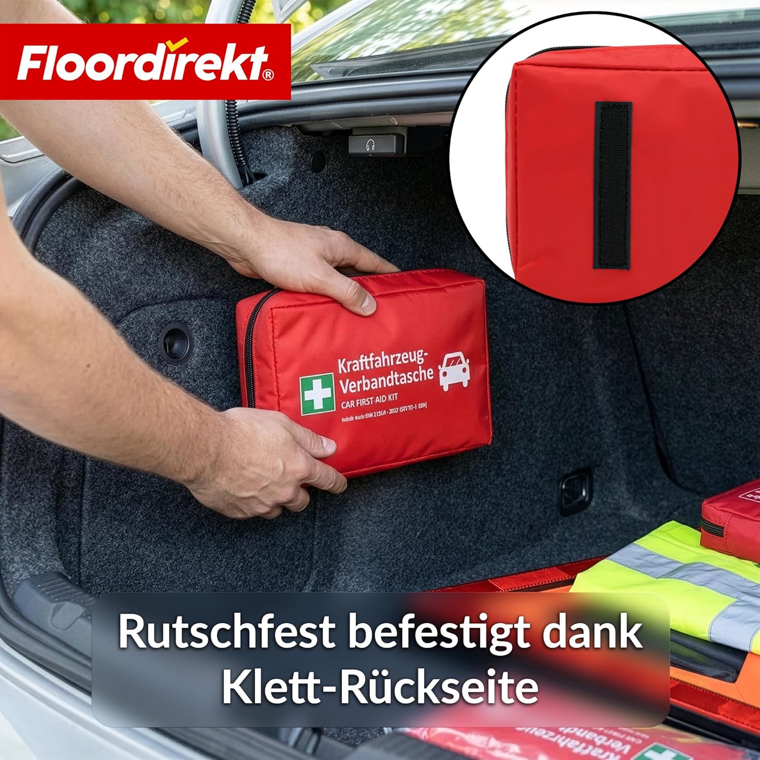 Detalle de Floordirekt KFZ-Verbandtasche inkl. 2 Masken – Erste-Hilfe-Set DIN 13164, kompakt & sicher