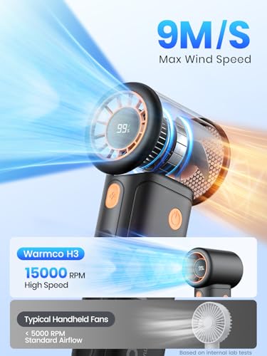 Detalle de Warmco H3 10000mAh Handventilator – Tragbarer Ventilator mit USB‑C Laden und langer Laufzeit