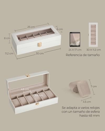 Detalle de SONGMICS caja para relojes de 6 compartimentos