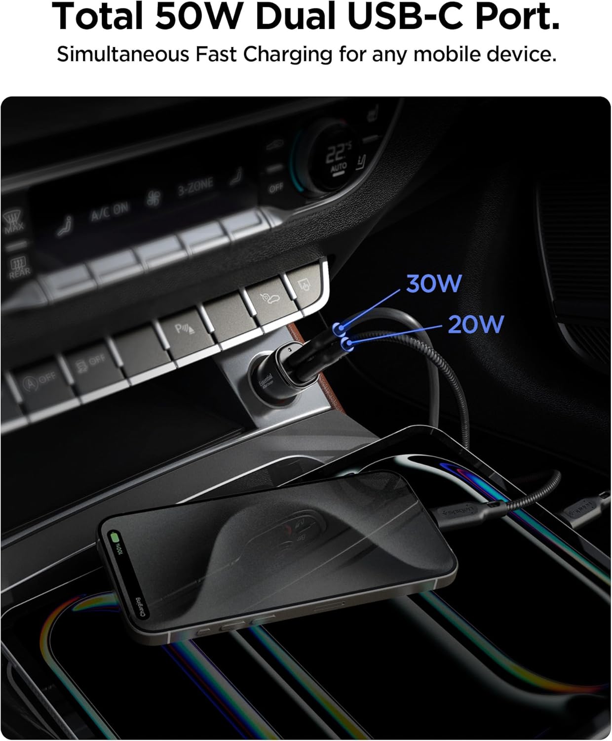 Thumbnail 2 de Spigen ArcStation Essential 50W – Chargeur allume-cigare double port USB‑C (PD/QC 3.0, PPS) compact