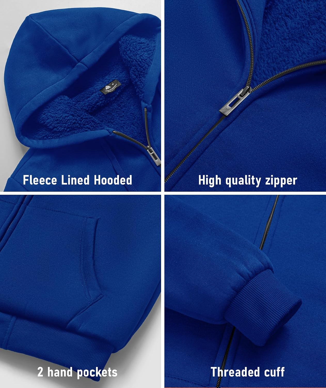 Detalle de SCODI Men's Zip-Up Hoodie, Sherpa-Lined