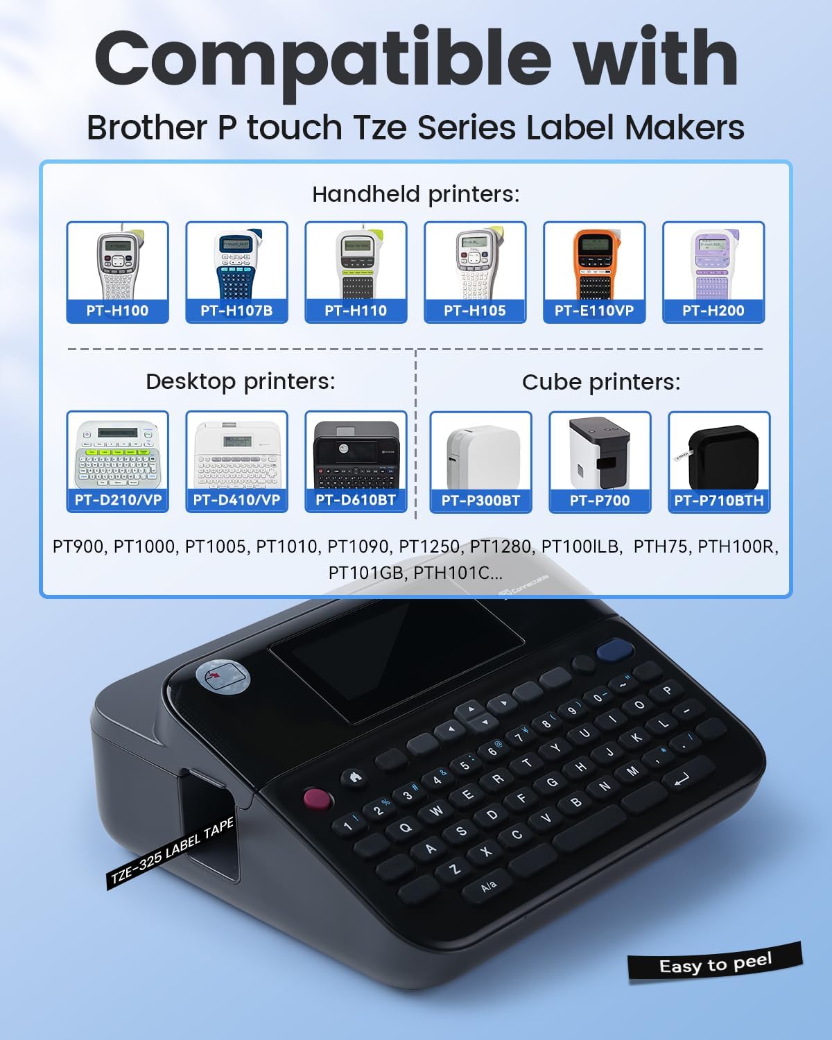 Detalle de Upwinning TZe-325 Bänder 9 mm Schwarz auf Weiß – 3er-Pack kompatibel mit Brother P-touch