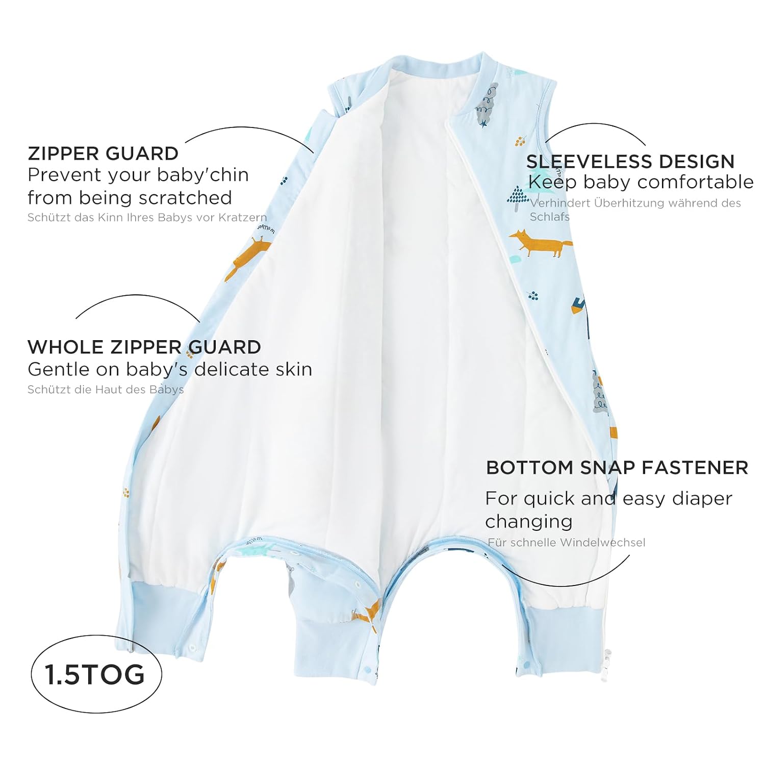 Thumbnail 2 de Duomiaomiao Baby Schlafsack mit Füßen 1.5 Tog – Ganzjahres Baumwolle, Größe passend zur Körperhöhe
