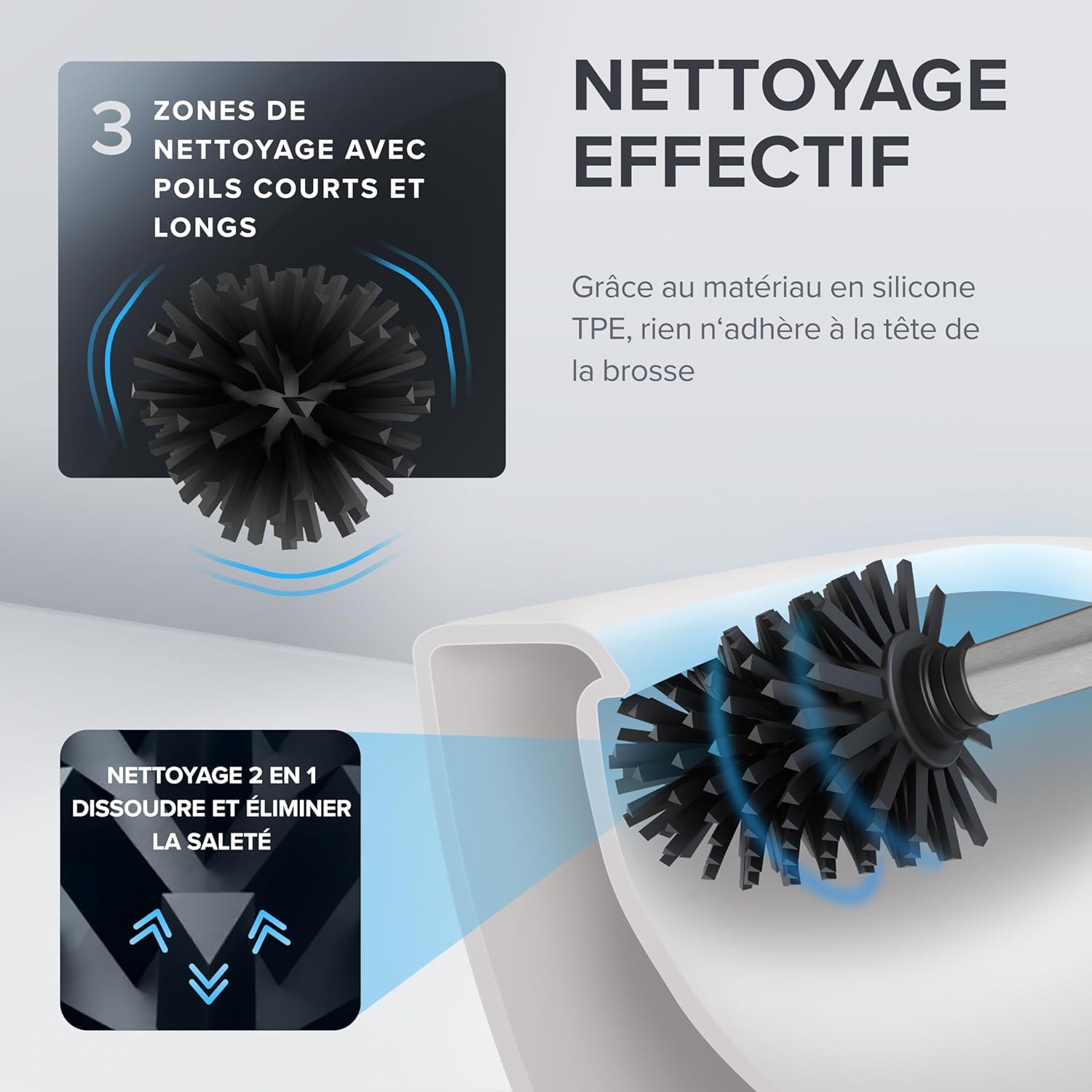 Thumbnail 2 de Lot de 2 brosses de Rechange Vesborg – Manche INOX et tête silicone noire