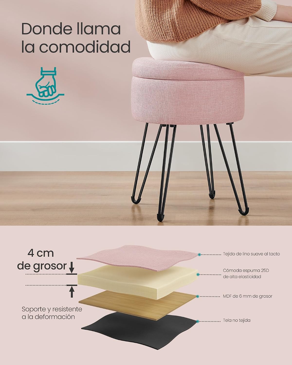 Detalle 2 de SONGMICS Puff Almacenaje 39 x 44,1 cm