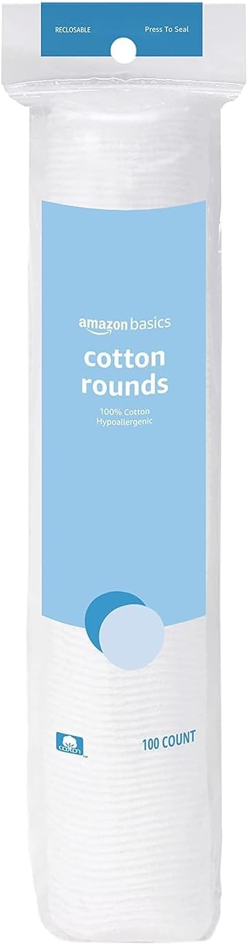 Amazon Basics Hypoallergenic Cotton Rounds (100 Count) for Makeup Removal & Skincare