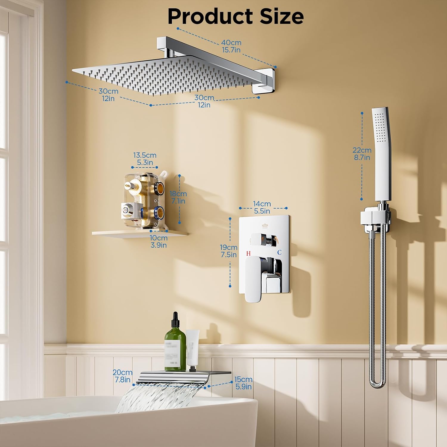 Detalle 2 de HotQing Shower System with Tub Spout, 12-Inch Rain Head and Handheld Spray