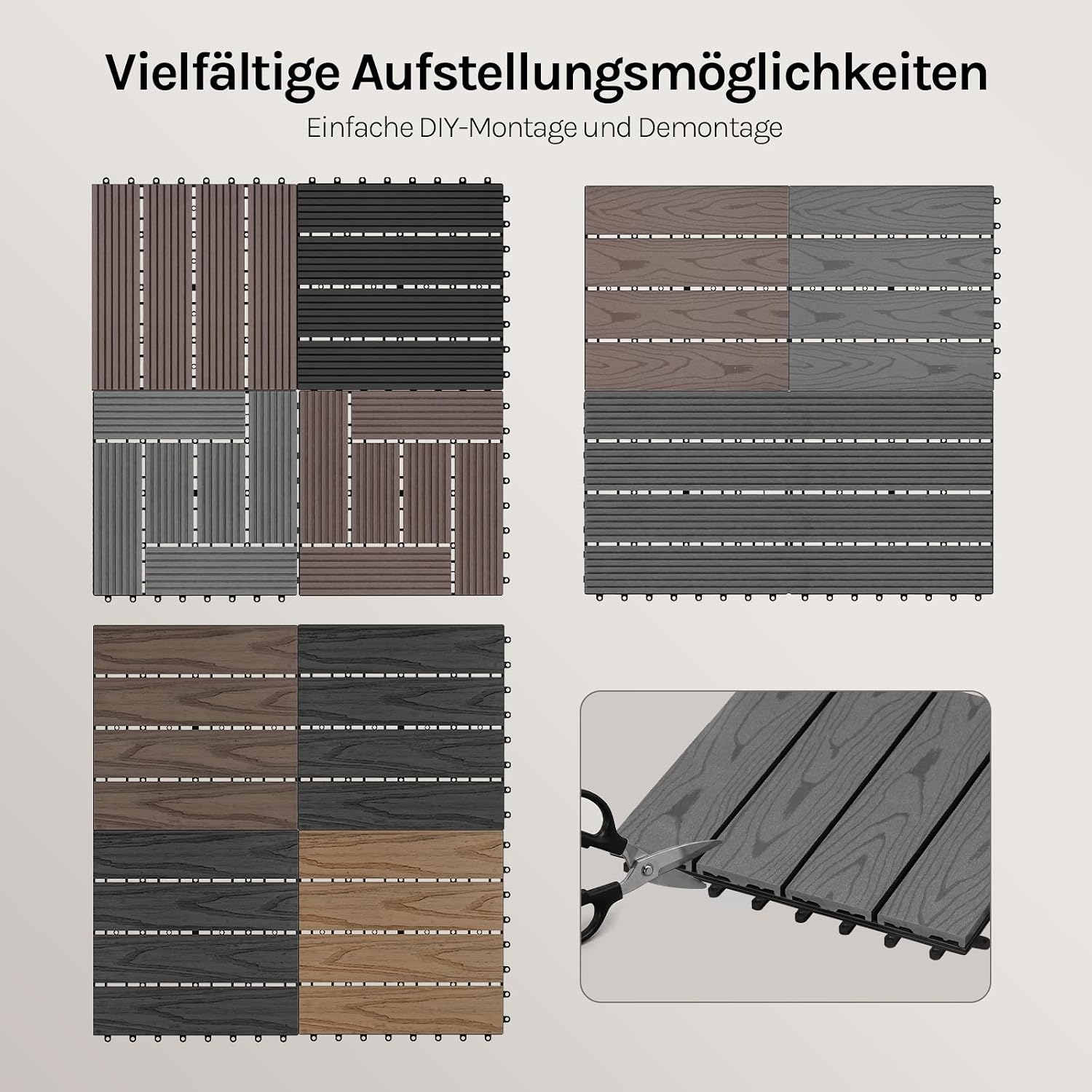 Detalle de WOLTU WPC Terrassenfliesen Holzoptik 30x30 cm – grau, 11 Stück pro m², Klicksystem