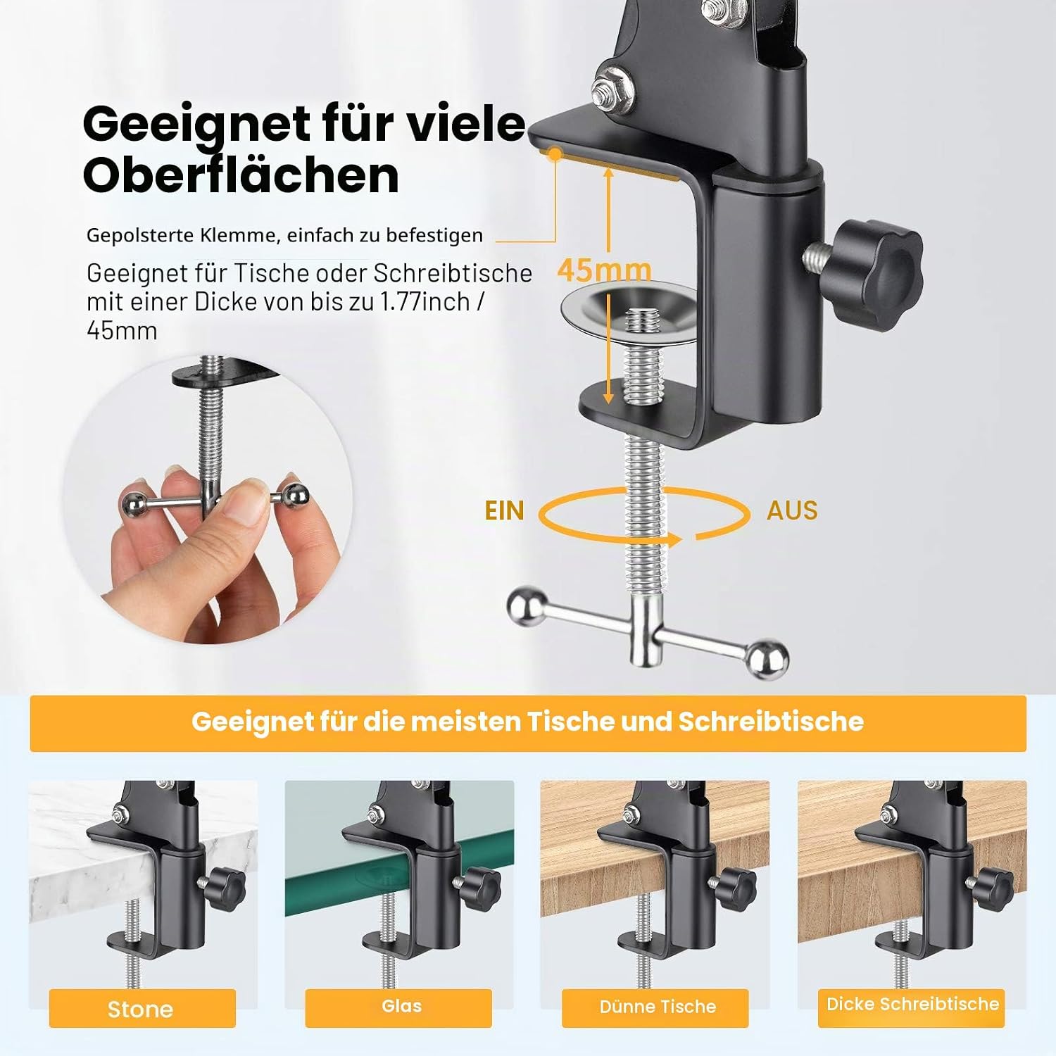 Thumbnail 3 de TARION Handy Gelenkarmhalterung mit Klemme und 1/4 Zoll Schraube – Langarm, schwarz
