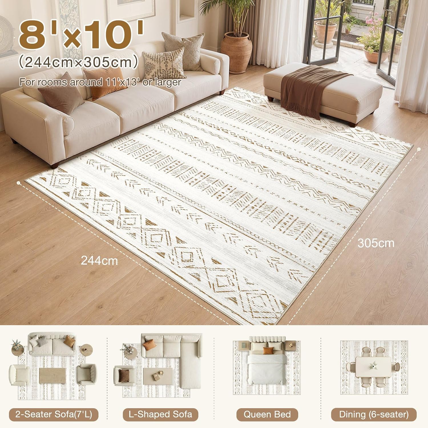 Detalle 2 de cotiled 8x10 Area Rug washable low pile 8'x10'