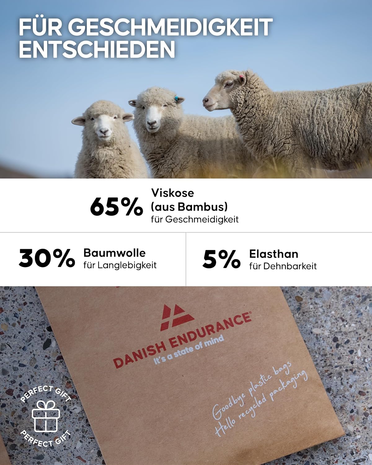 Detalle de DANISH ENDURANCE Bambus Boxershorts Herren (65% Viskose aus Bambus) – etikettfrei, atmungsaktiv, im 6er- oder 10er-Pack