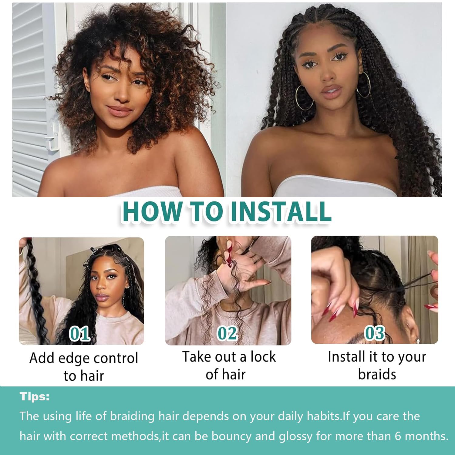 Detalle de Human Braiding Hair for Boho Braids 200g 22 Inch Curly Water Wave Bulk, 5 Bundles/Pack