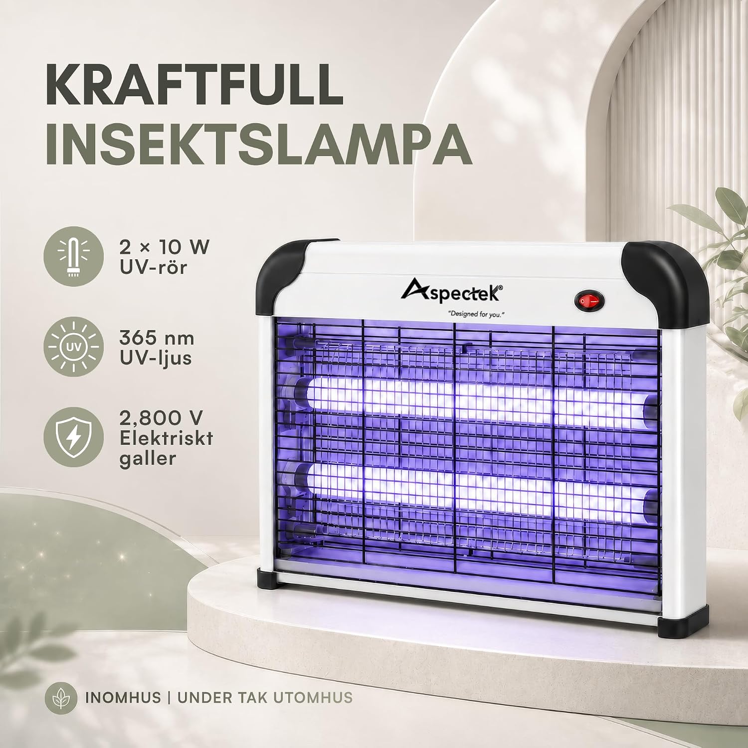 Detalle de ASPECTEK UPGRADED 20W insektsdödare med två UV-lampor och skyddsgaller