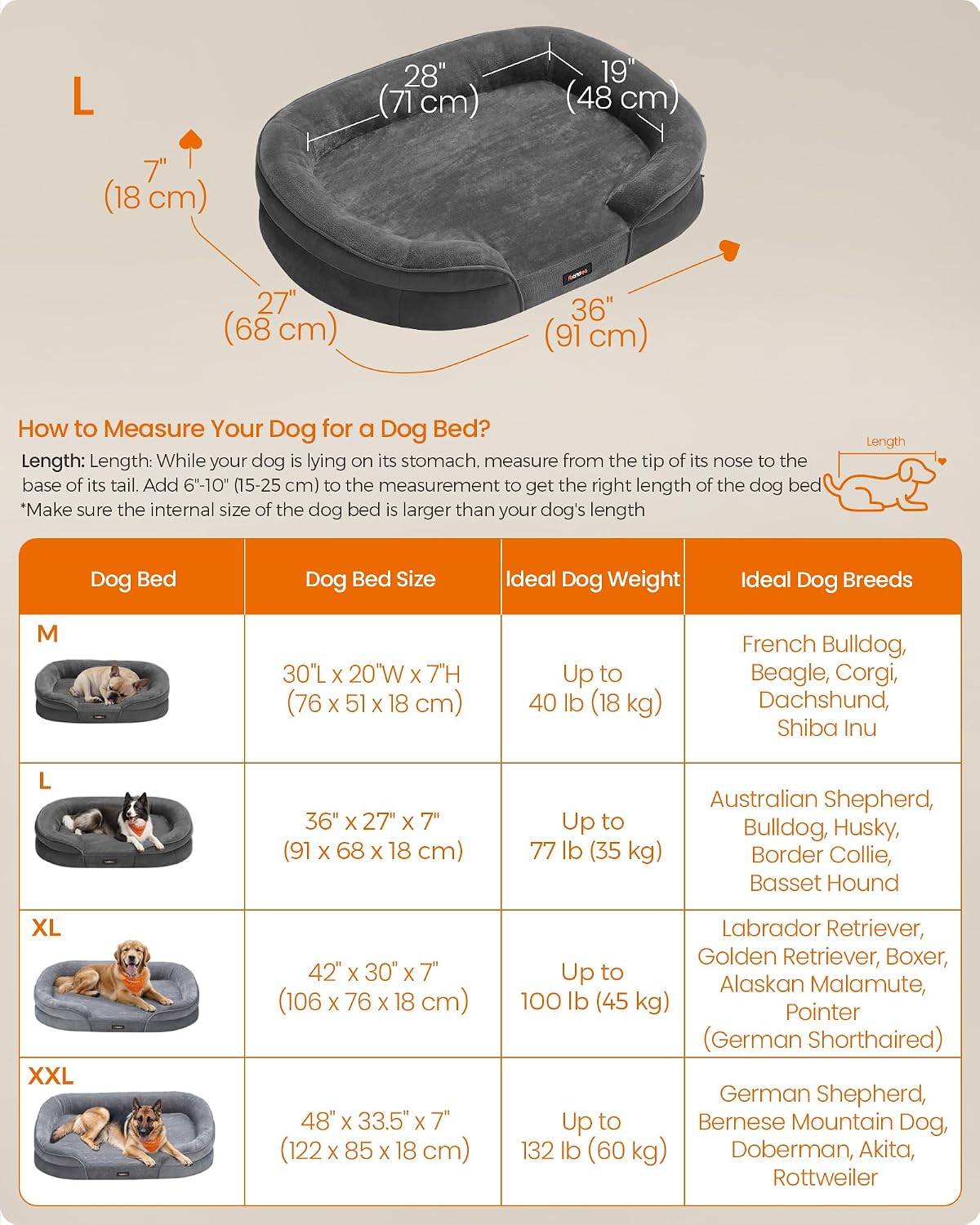 Thumbnail 5 de Feandrea PGW282GN01 Large Orthopaedic Dog Bed 91x68cm