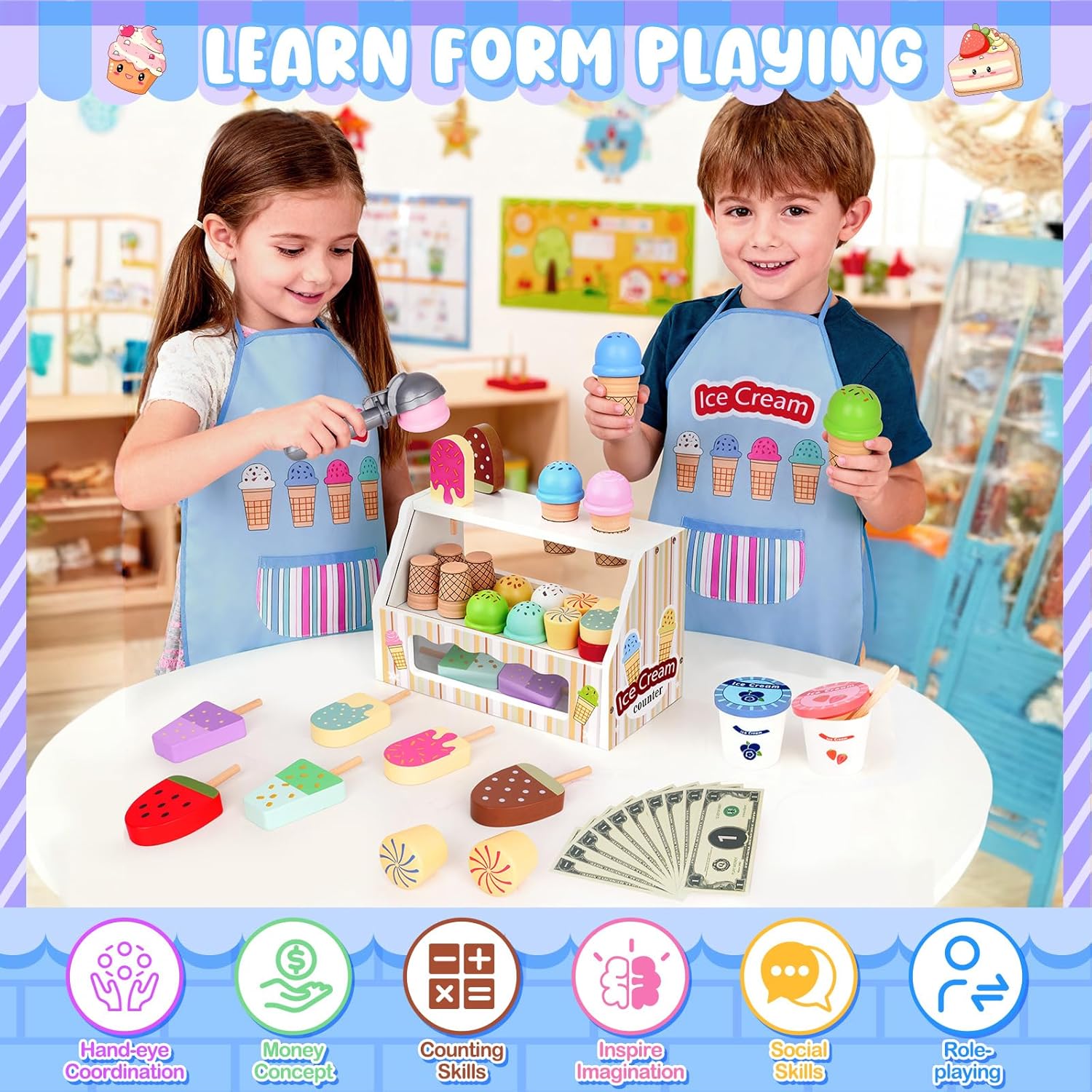 Detalle de Gelateria in legno JOYSINTOY: set cucina giocattolo per bambini dai 3 anni